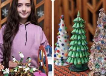 ნაძვის ხეები სხვადასხვა მასალისგან – 10 წლის ბარბარე პაიჭაძის ნამუშევრები  