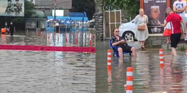 ძლიერი წვიმის შედეგად, რუსთავში რამდენიმე ქუჩა დაიტბორა
